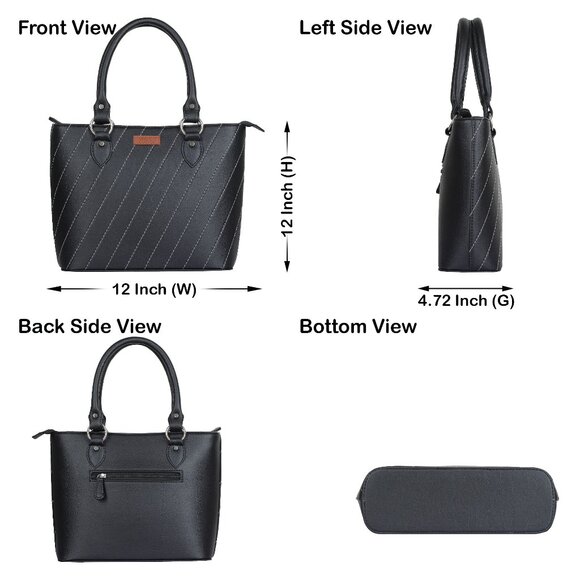 Black Top-Handle Tote Bag – Vegan Leather Ladies' Satchel Purse or Shoulder Bag - Picture 3 of 11